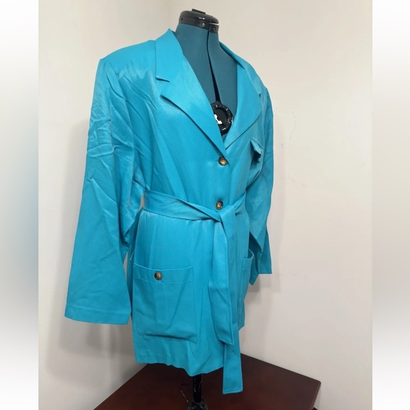 Vintage Delmar Apparel Plus Teal Unlined Pockets Belted Trench Coat Size B6 - Picture 2 of 7